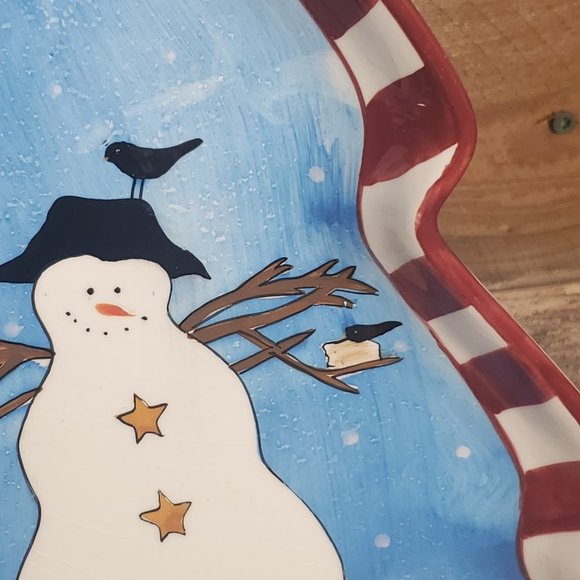 Sakura Debbie Mumm Christmas Serving Dish - Tree Shaped - Snowman Design - Picture 5 of 9